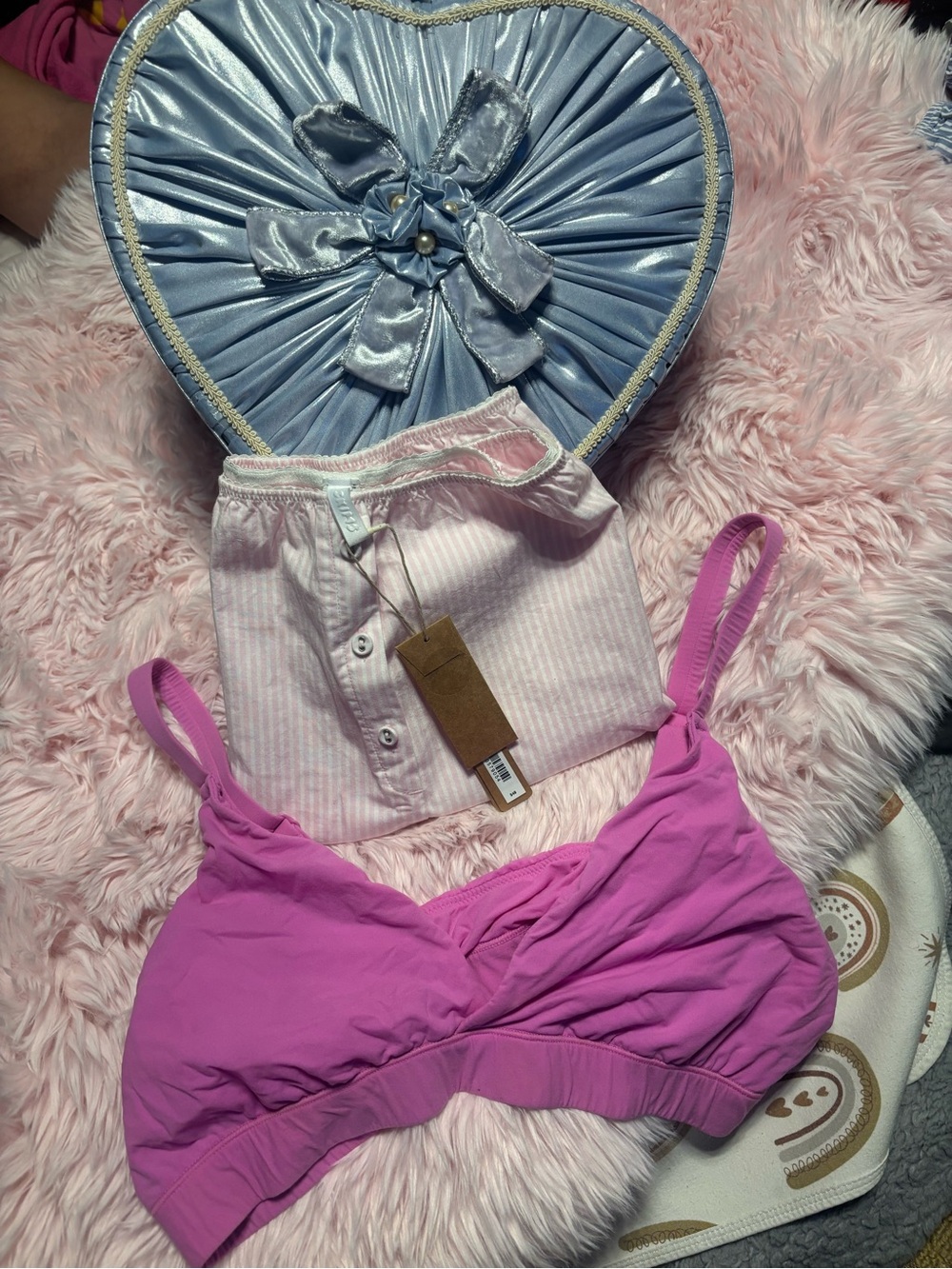 SKIMS Pink Wireless Bralette - Bright Fuchsia & SKIMS shorts box not included